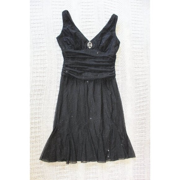Vtg S.L. Fashions Babydoll Black mini Dress Size 6P Strappy Y2K Whimsigoth Shiny - Picture 5 of 10